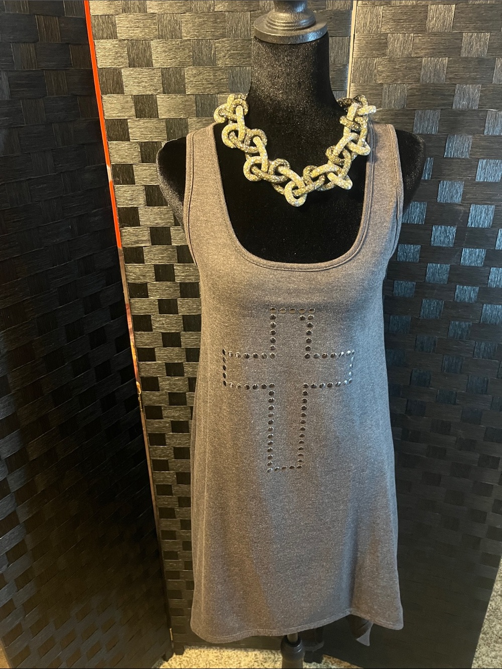 Studded Cross Gray Tank Dress